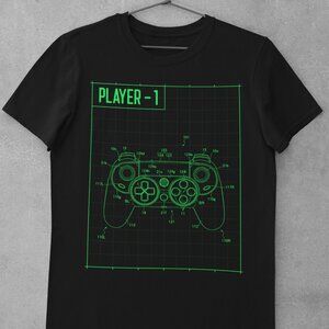 🎮 PLAYER-1 Controller Blueprint Gamer Tee (Black)